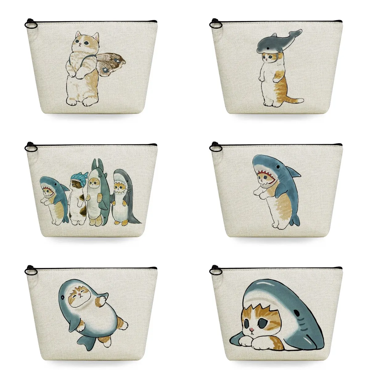 

Cute Shark Cat Printed Storage Bag Ladies Organizer Practical Makeup Bag Women Outdoor Beach Travel Cosmetic Bags Custom Pattern