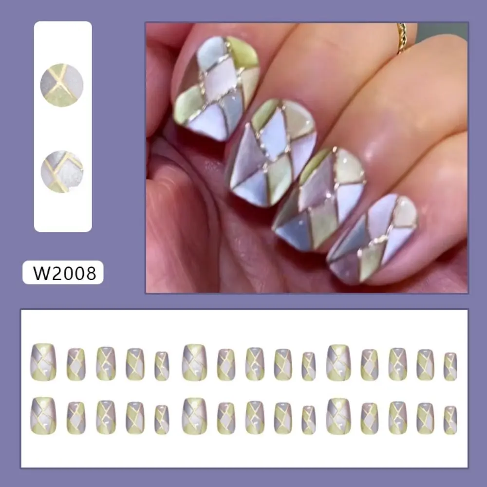 30pcs New Short Ballerina False Nails Cat Eye Color-blocking Fake Nails Detachable Full Cover Press on Nails DIY