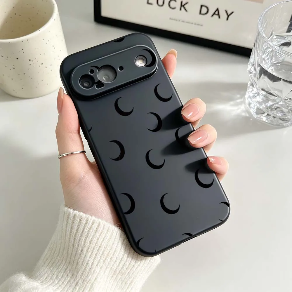 Cartoon Sun Moon Pattern Black Soft Silicone Phone Case