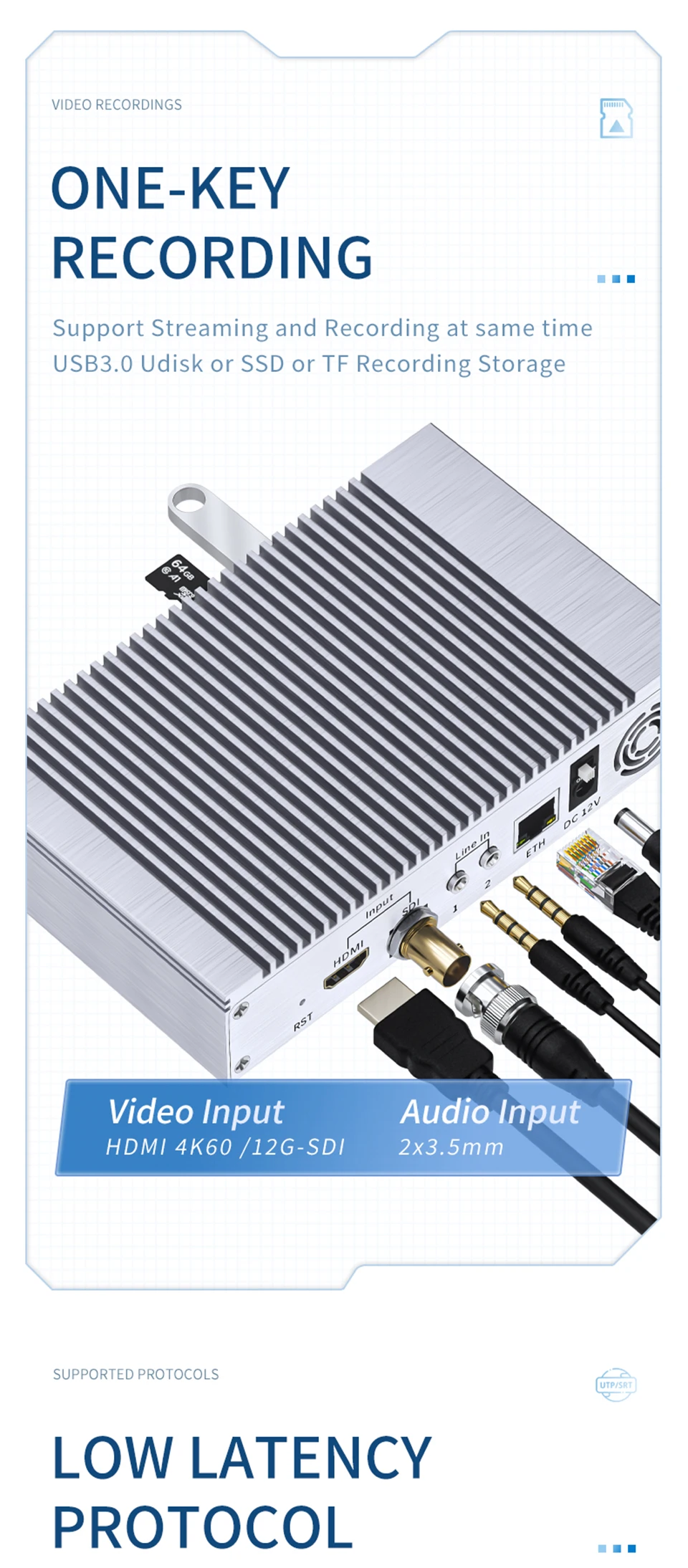 4K60 BT2020 Video Encorder UHD Live Streaming IPTV RTSP RTMP SRT 60fps HDMI to