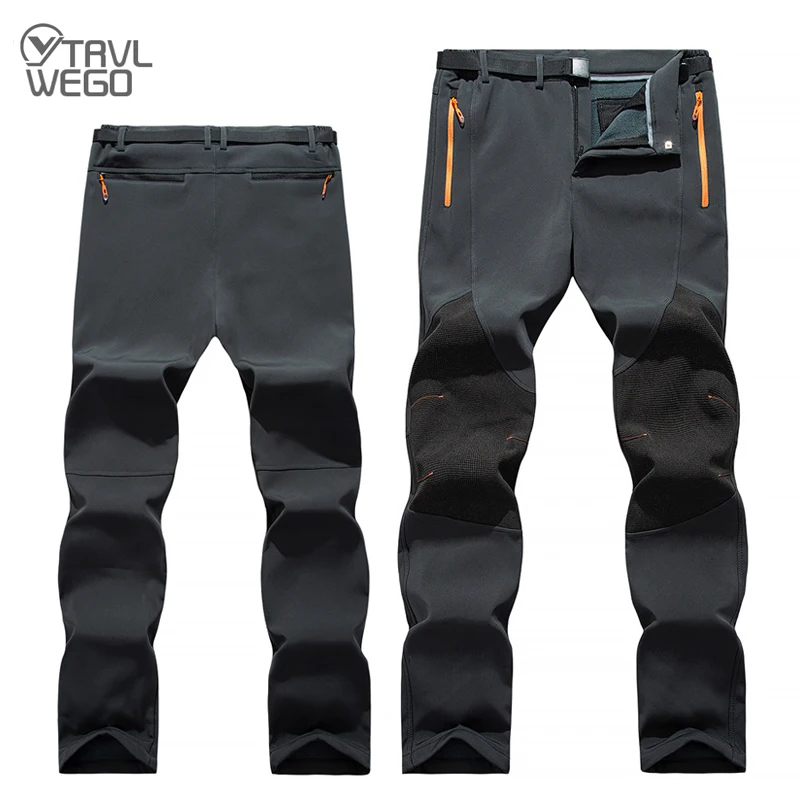 TRVLWEGO Men's Hiking Ski Pants Winter Waterproof Softshell Fleece Warm