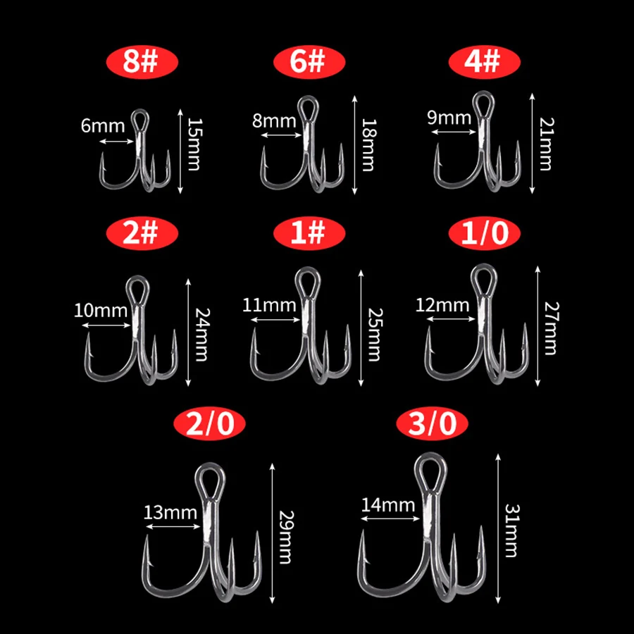 Fishing Treble Hook 6X Strong Carbon Steel Classic Round Bend Triple Fish Hooks  Set Hooks for Big Game Bluefish Salmon Kingfish