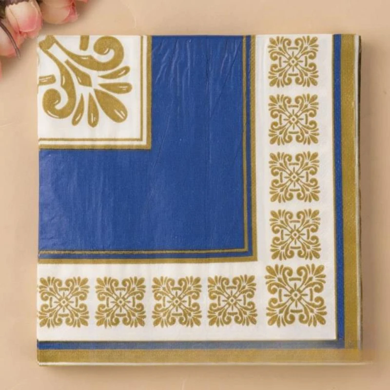 Colorful Printing Napkin Placemat Paper Wine Glass Flower Arrangement Paper Wedding Facial Tissue Wedding Party Gold Blue Napkin