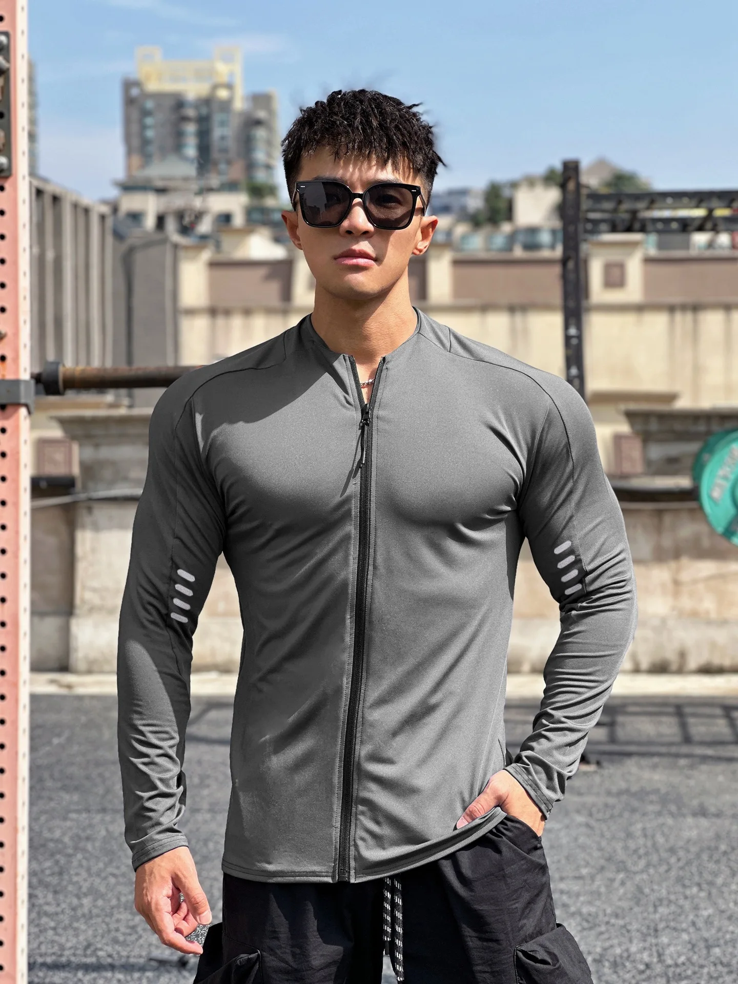 Men's running sports fitness jacket cycling long sleeve quick dry tights running training clothing Spring and autumn men