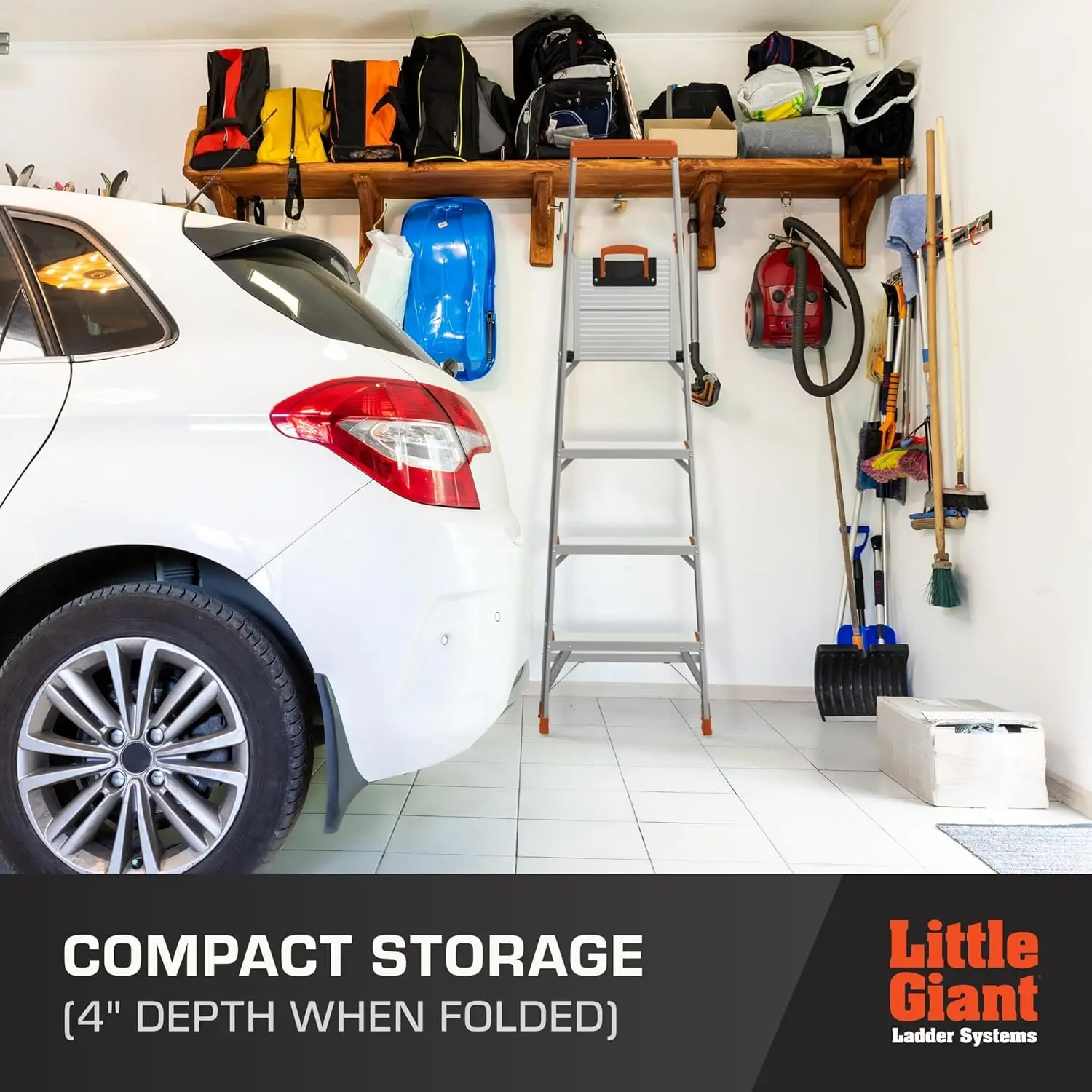 Ladder Systems Flip N Lite 6 Foot 300 Pound Capacity Aluminum Lightweight Slim Stepladder Ladder