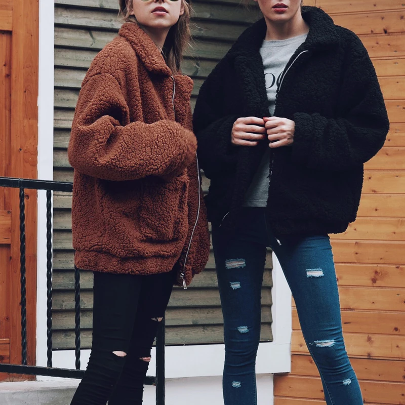 Faux Fur Coat Women 2022 Casual Warm Soft Zipper Fur Jacket Plush Overcoat Pocket Oversize Teddy Coat Female Autumn Winter