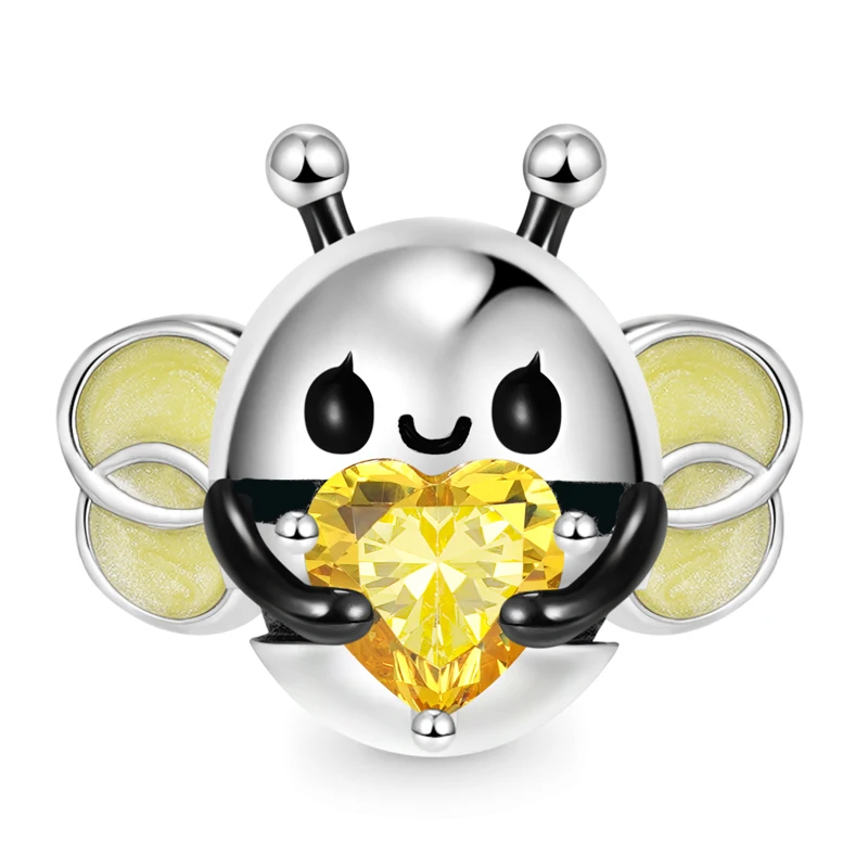 

925 Sterling Silver Bee Embraces Heart Gemstone Charm Fit Original Pandora Charm Bracelets Beads Pendant Jewelry Berloque