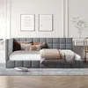 Upholstered Daybed, Mid Century Day Bed Frame with A Backrest and Armrest, Velvet Corner Beds for Living Room, Bedroom, Gray 3