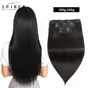 160-240G Clip In Hair Extensions Human Hair Brazilian Straight 16" 20" 24" Clip in Full Head Hair Extensions 6pcs Set Clip Hair