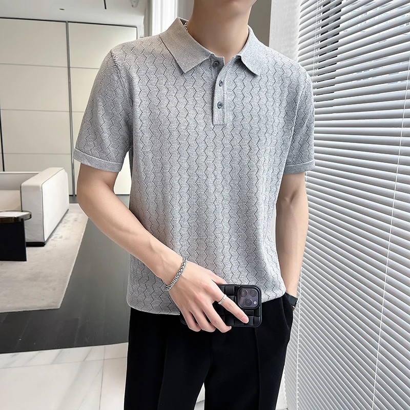 Summer Thin Ice Silk Knitted Polo Shirts Mens Elasticity Mesh Casual T  Shirt Male Short Sleeve O-Neck Slim Fit Breathable Polos - AliExpress