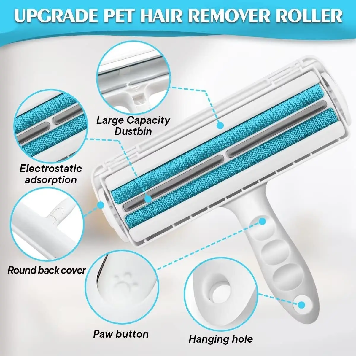 Rolo removedor de pêlos de gato e cachorro removedor de pêlos para sofá tapete, roupas de cama, ferramenta portátil de remoção de peles multisuperfícies