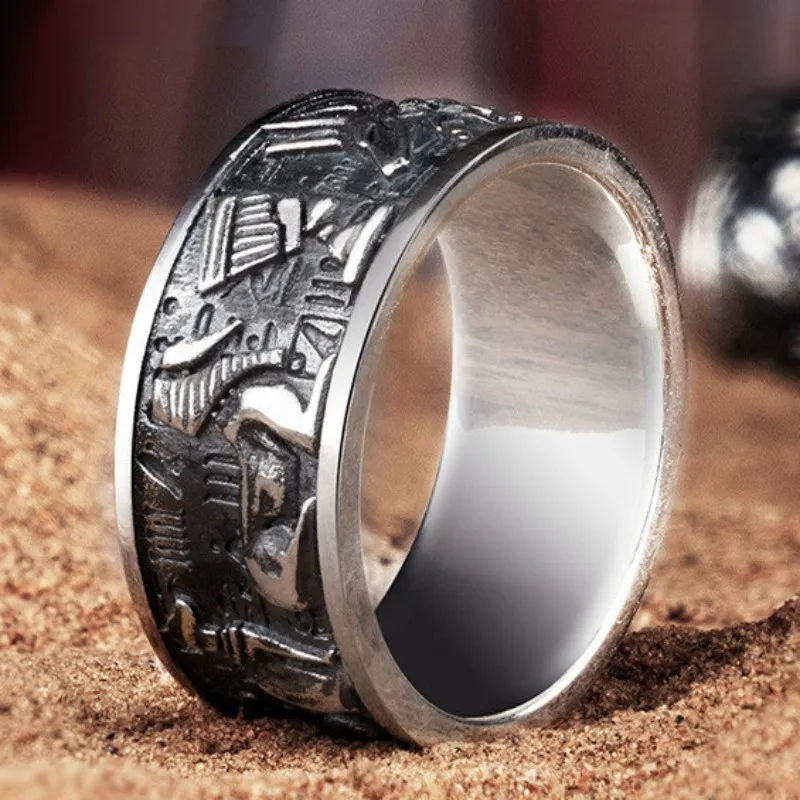 Tutankhamun Ring,Iced Out Egyptian Pharaoh Ring for Men, Gothic Horus