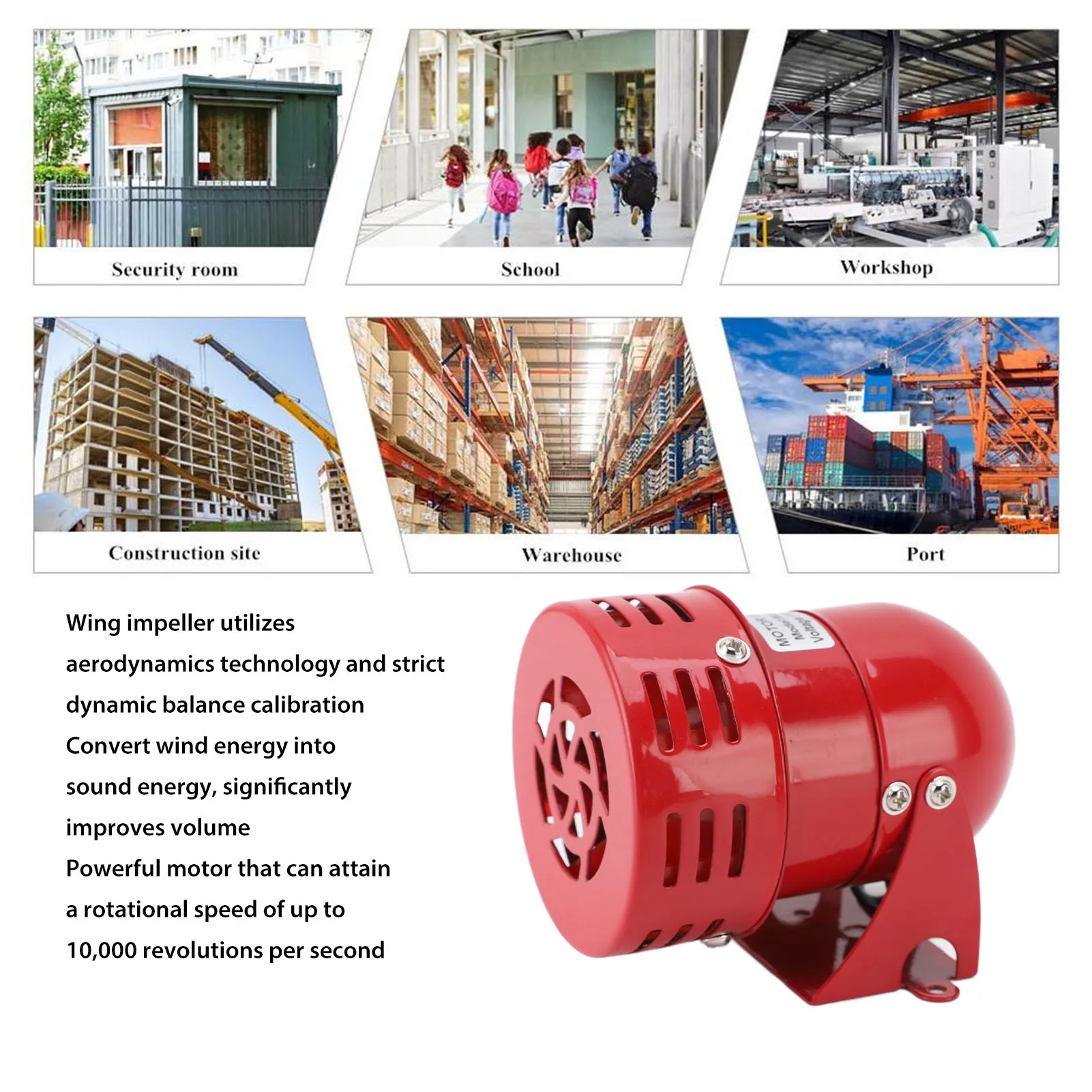 Motor Horn Buzzer Siren 110 Decibels Car Siren Horn 70mm Hole Spacing Powerful Aerofoil Fan Pure Copper Motor for Ranches Home