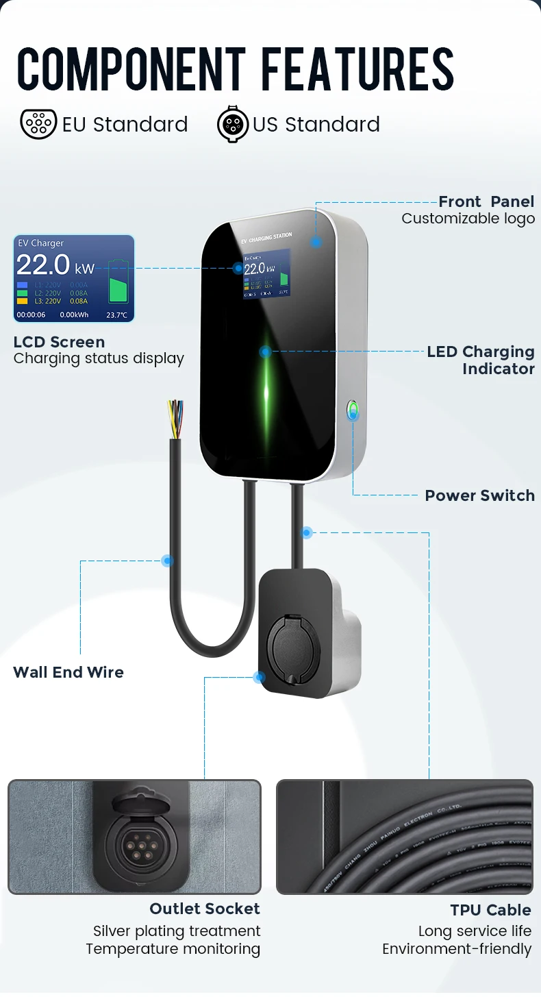 

Mode 3 22KW 3 Phase EV Charger Level 2 Electric Car Charging Station