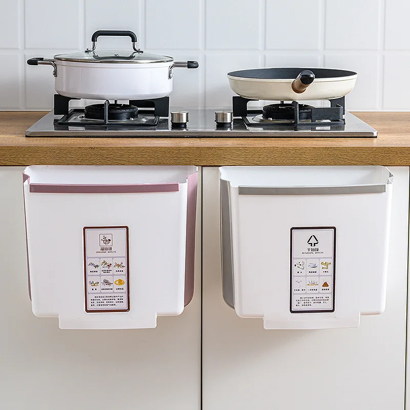 

Kitchen Foldable Trash Can Household Wall Mounted Trash Can Hanging Kitchen Garbage Storage Bucket Mini Rubbish Bin for Kitchen