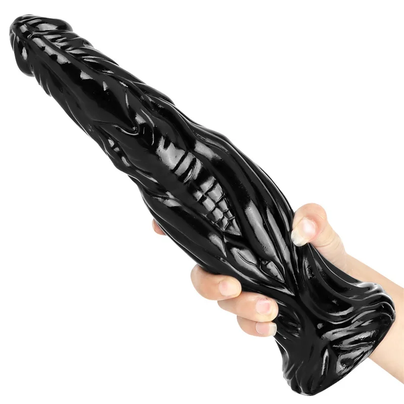 Dildo Texturizado Grande Plug 30CM Silicone Preto Com Ventosa