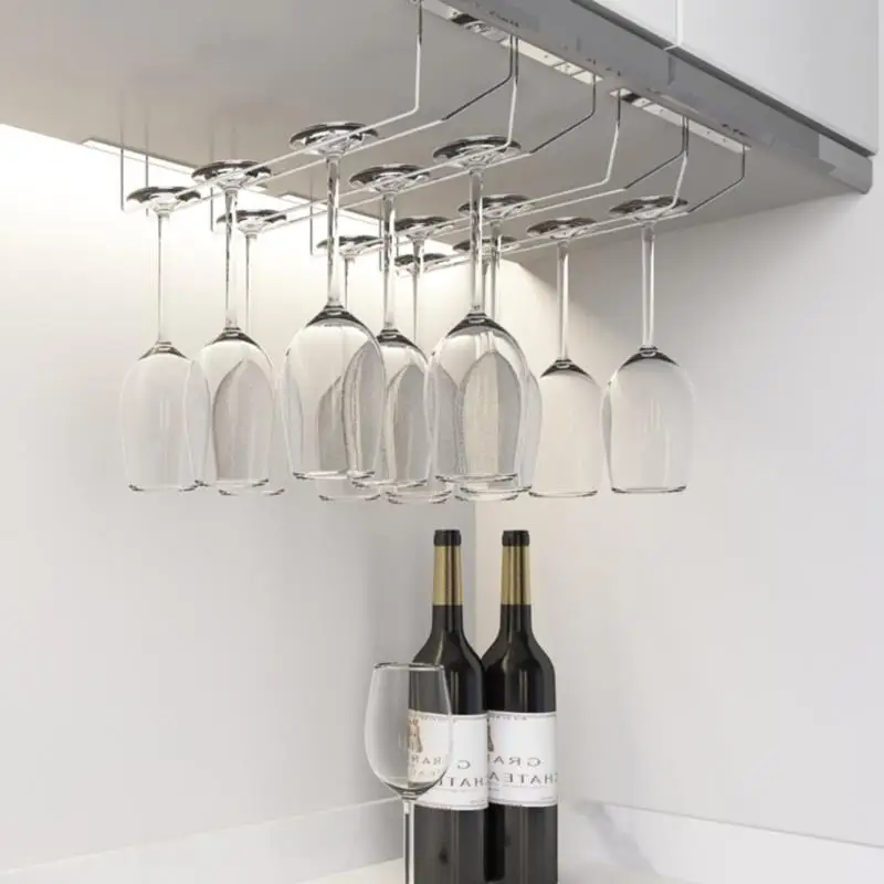 27/35cm Stainless Steel Wine Rack Glass Holder Hanging Bar Hanger Shelf Hanging Rack Under Cabinet Stemware Organizer 3