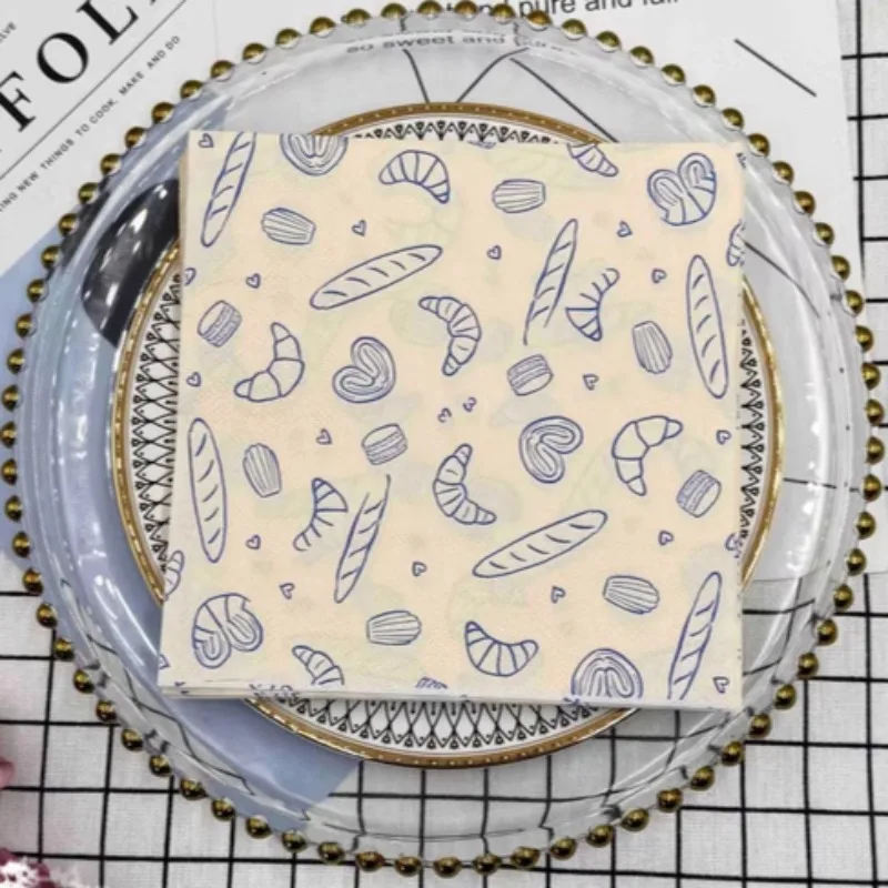 10/20pcs 33cm 2-ply croissant printed napkins baking party colored paper cups flower origami DIY Decoupage Paper