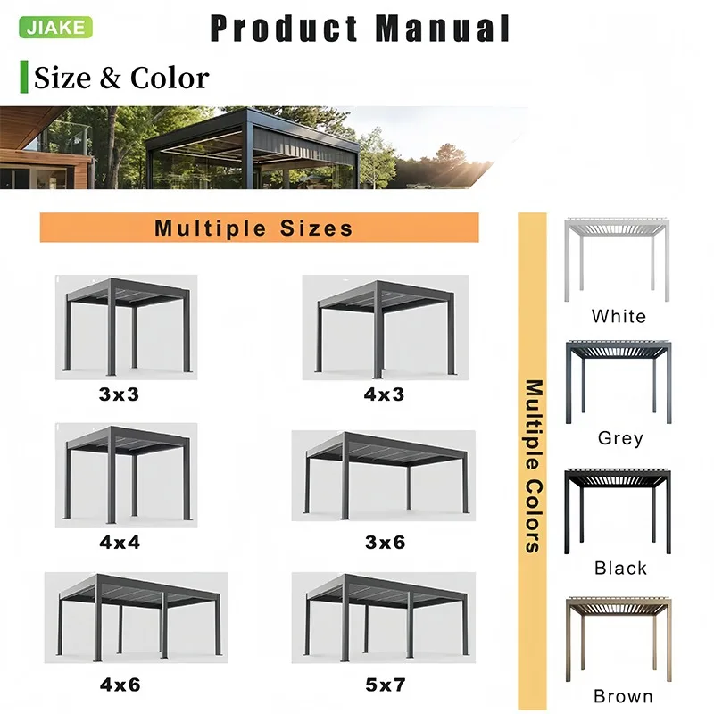 Pergola Gazebo in Alluminio Impermeabile per Esterni, Personalizzabile con Tetto a Lamelle Regolabili e Illuminazione LED Inclusa per Ambienti Esterni Domestici - immagine 6