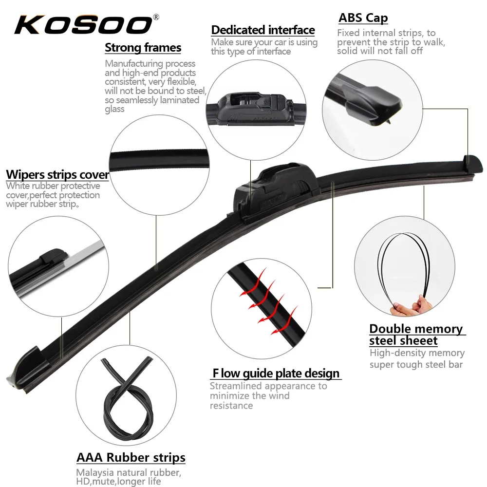 Car Windshield Wiper blades U-type Universal Frameless Bracketless 12"14"16"17"18"19"20"21"22"24"26"28"