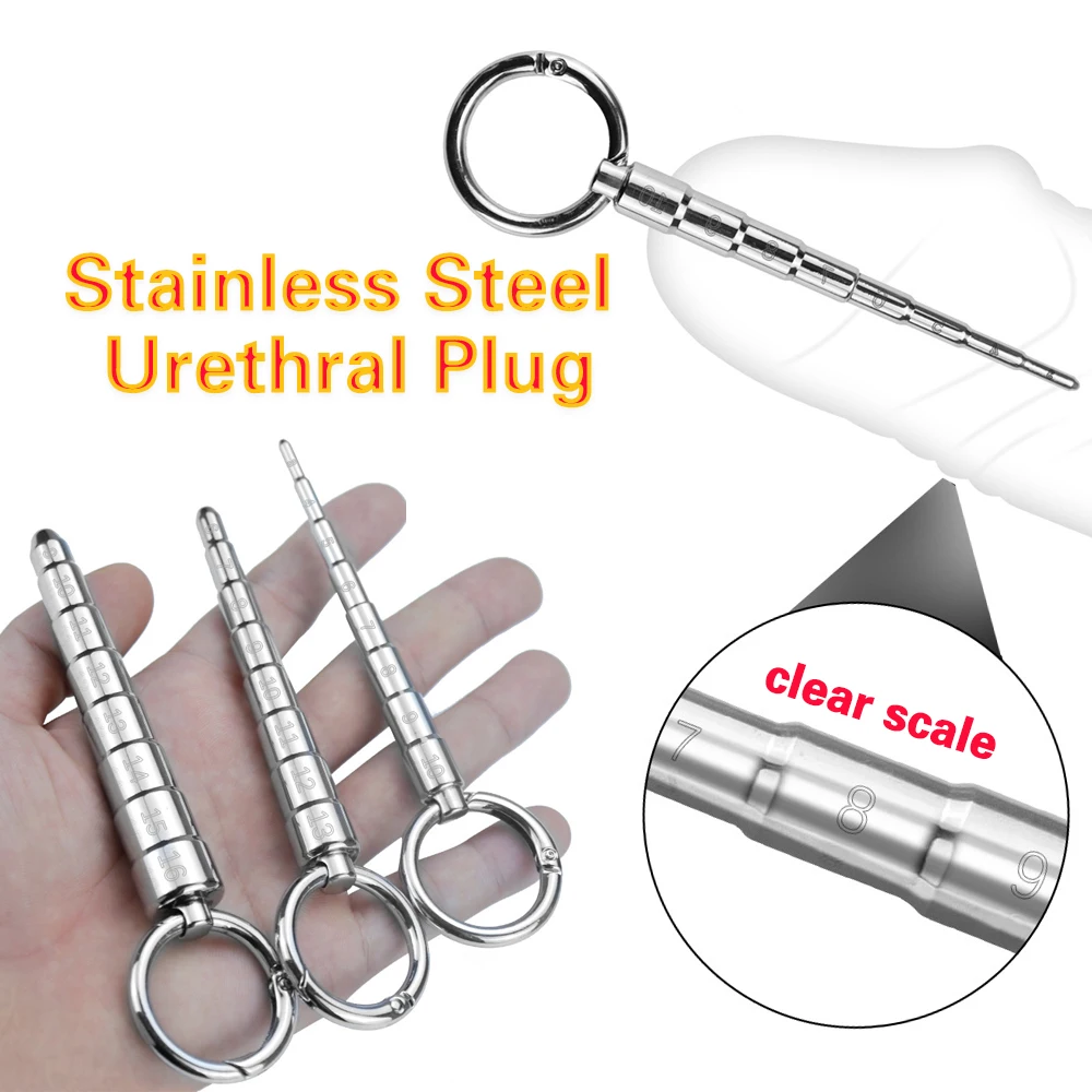 Urethral Dilator Silicone Urethral Dilator Progressive Stainless Steel Urethral Dilation Blocking Gradient Penis Plug Urethra Sounding Stimulator Mens Masturbator