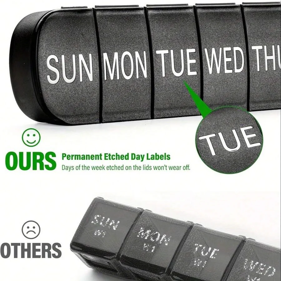 Portable Weekly Pill Organizer with 7-Day Compartments for Medicine and Supplements