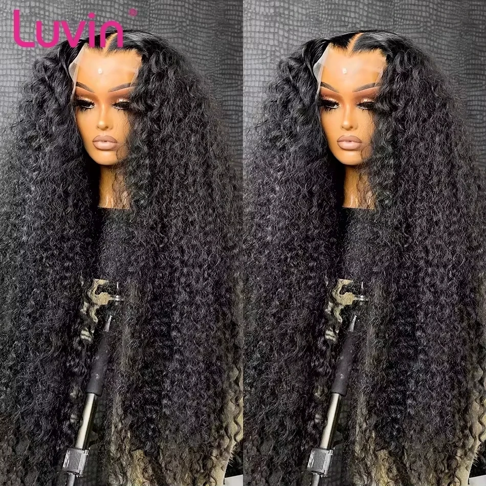 Luvin 40 Inch Deep Wave 13x6 HD Transparent Lace Frontal Human Hair Wigs 220 Density Remy 13x4 Water Curly Front Wig For Women 1