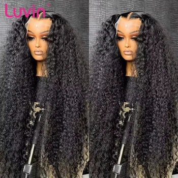 Luvin 40 Inch Deep Wave 13x6 HD Transparent Lace Frontal Human Hair Wigs 220 Density Remy 13x4 Water Curly Front Wig For Women 1