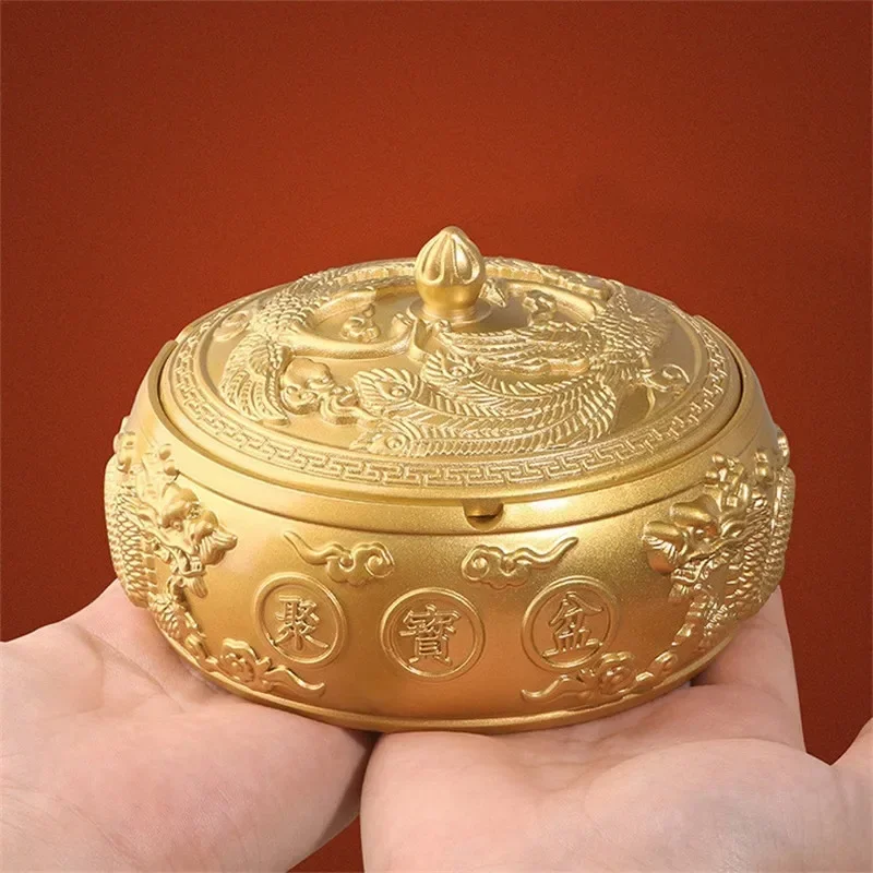 Pure Brass Dragon and Phoenix Ashtray Dragon Horse Can Open The Cover Home Office Living Room Tea Table Decoration