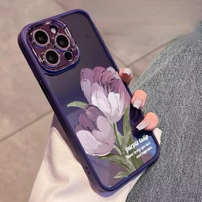 Nuovo Per Iphone 14Max Glitter Lens Film Custodia Per Telefono 13Promax Vintage Oil Painting Flower 12Pro 11 Cover Protettiva All-Inclusive