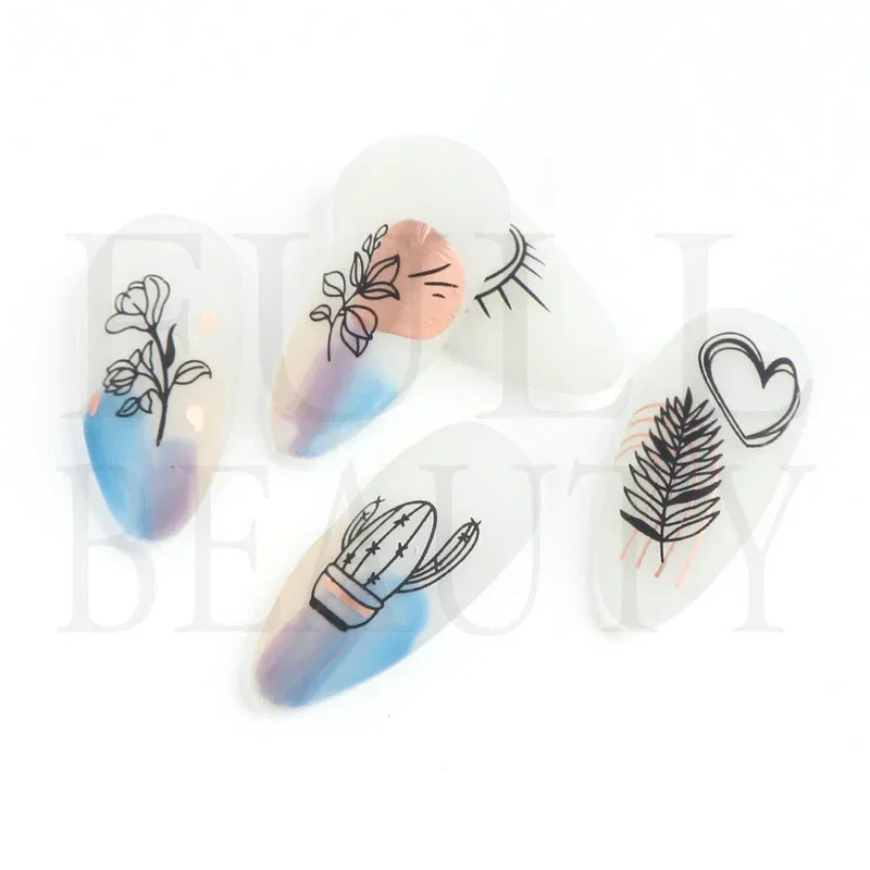 Heallor Graffiti Strips Nail Stickers for Women Nail Art Decorations Rose Gold Abstract Line Spring 3D Slider for Manicure Polis 6