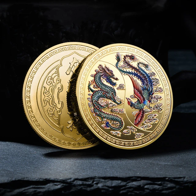 Belle pièce de monnaie traditionnelle chinoise de haute qualité, pièce  commémorative de la prospérité apportée par le Dragon et le phénix -  AliExpress