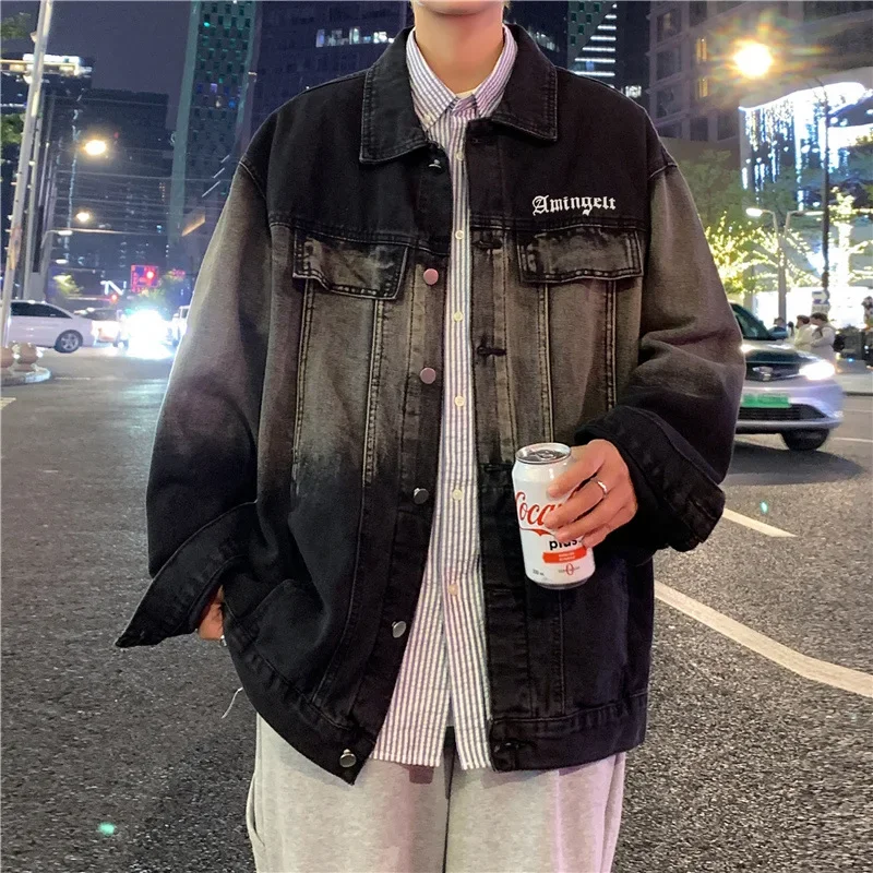 남성용 빈티지 데님 재킷, 스트리트 스타일, 트렌디 브랜드, 캐주얼 힙합 작업복, 가디건 재킷, 용수철 가을