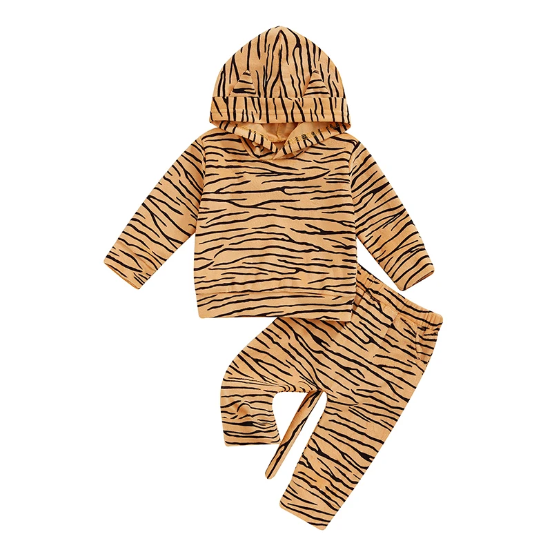 Baby Boys Fall Outfits Tiger Pattern Hooded Long Sleeve Hoodies Sweatshirts and Long Pants 2Pcs Clothes Set