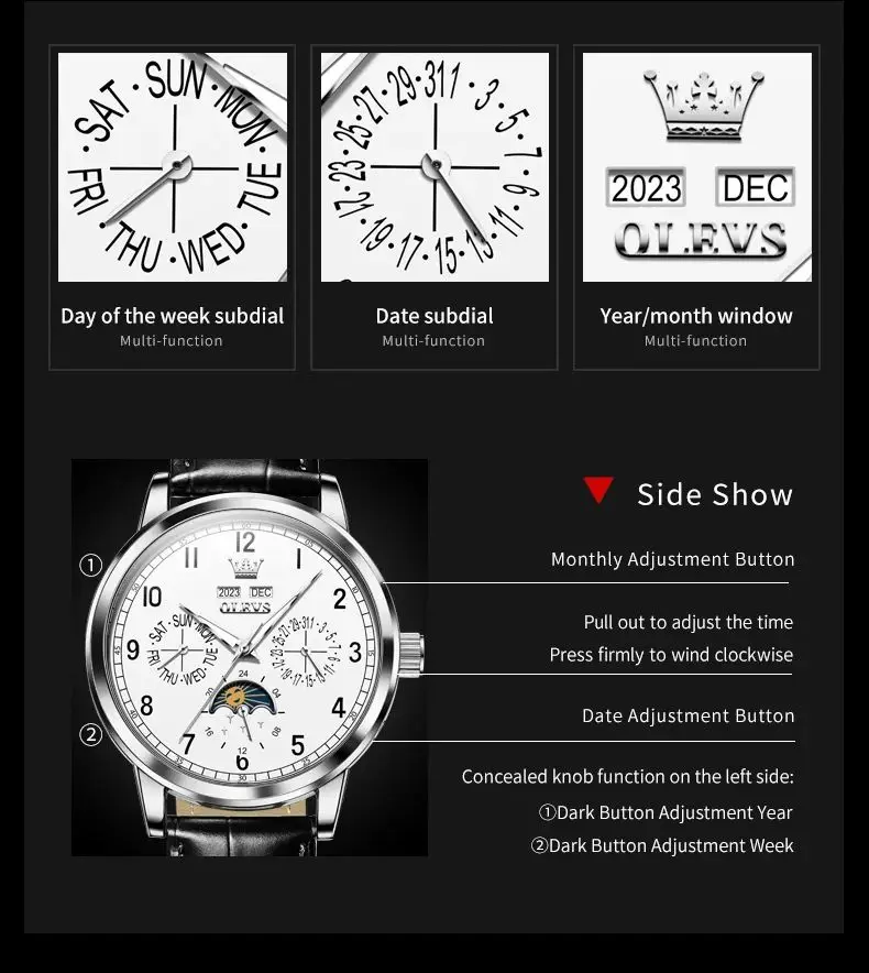 OLEVS 6698 Automatic Watch Men Moonswatch Mechanical Man Wristwatch Number Scale Waterproof Watch For Men Week Date Display