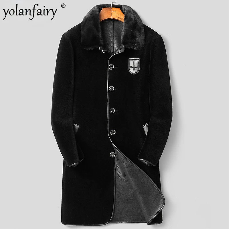 

2023 Fashion New Winter Jacket for Men Natural Fur Coat Men's Mink Lapel Pure Wool Long Fur Jackets Top Chaquetas Hombre FCY5254