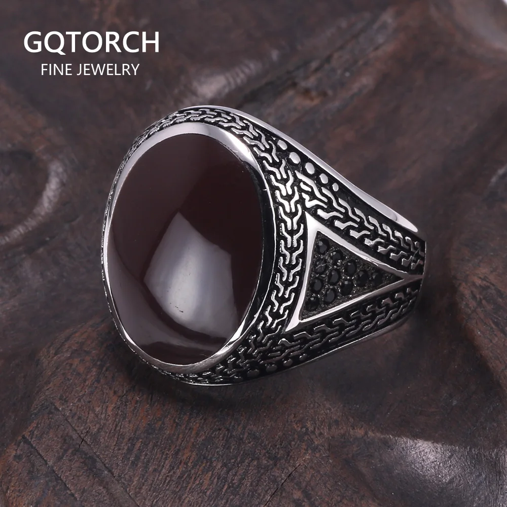 

Real Pure Mens Rings Silver s925 Retro Vintage Big Turkish Rings For Men With Color Stones Turkish Jewellery Anel Masculino