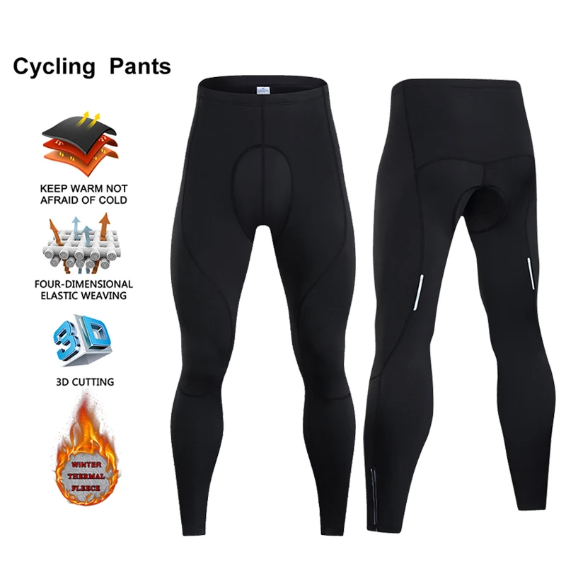 Men's Bike Pants Winter Sports Warm Mountain Bicycle Tights 5D Gel Pad Cycling Long Trousers