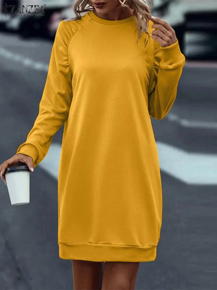 

Женское платье-свитшот ZANZEA, осень 2023, кафтан с круглым вырезом, халат, повседневный Свободный пуловер с длинным рукавом, платья, праздничное платье с капюшоном
