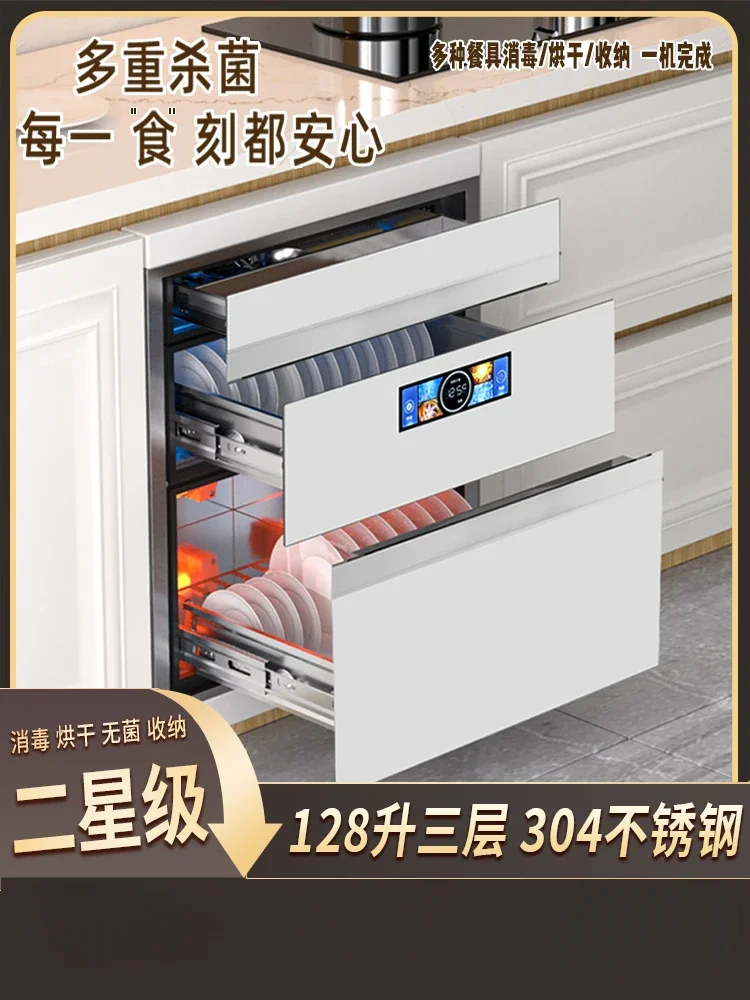 220V home-use embedded Fertőtlenítő szekrény vel 3 Bujtás UV Ózon Magas légnyomású levegő Hőfok Szárítás, 128L kapacitású