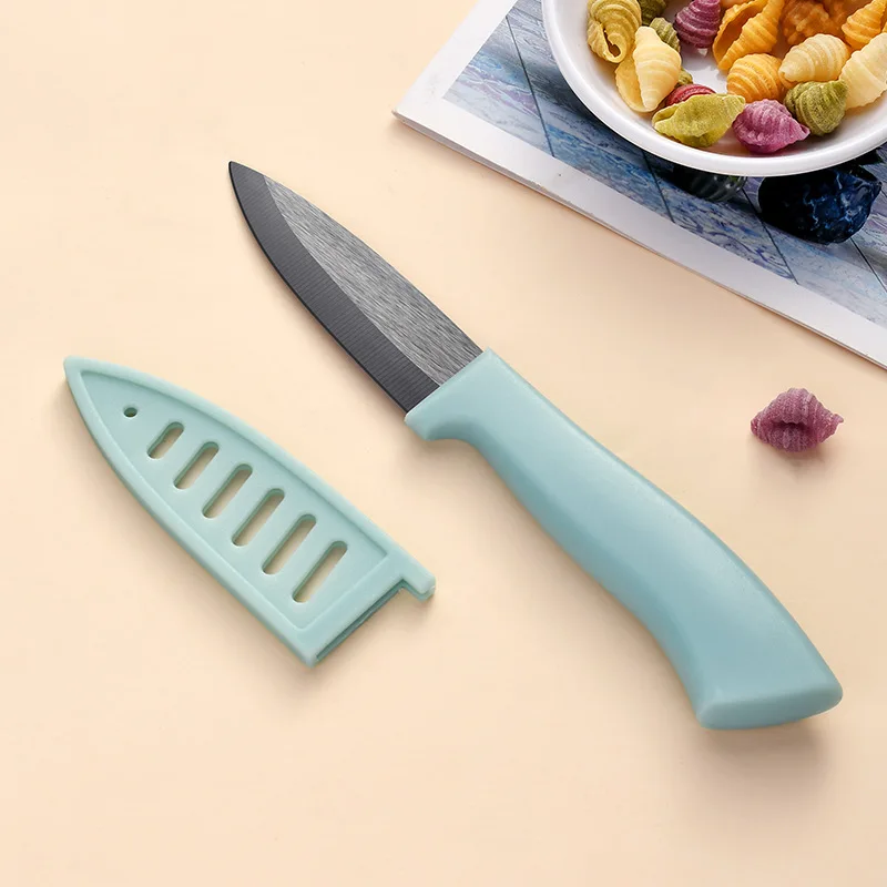 Portable Food Safety Black Zirconium Ceramic Fruit Peeling Knife With A Safety Blade Guard Cover Suitable For Kitchen Use