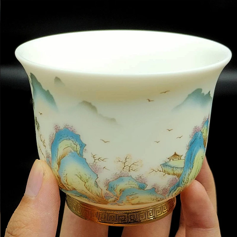 Beautiful Chinese Jingdezhen Porcelain Unusual Kung Fu Ceramic Tea Cup Aesthetic Caneca De Porcelana Handmade Mug Teeware Teware tea cup