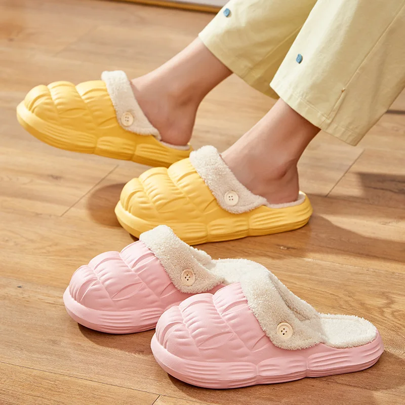 Men Slippers Winter Home Furry Slippers Women Color Patchwork Cotton Slipper Female Home Slippers Indoor Non-Slip Plush Slides