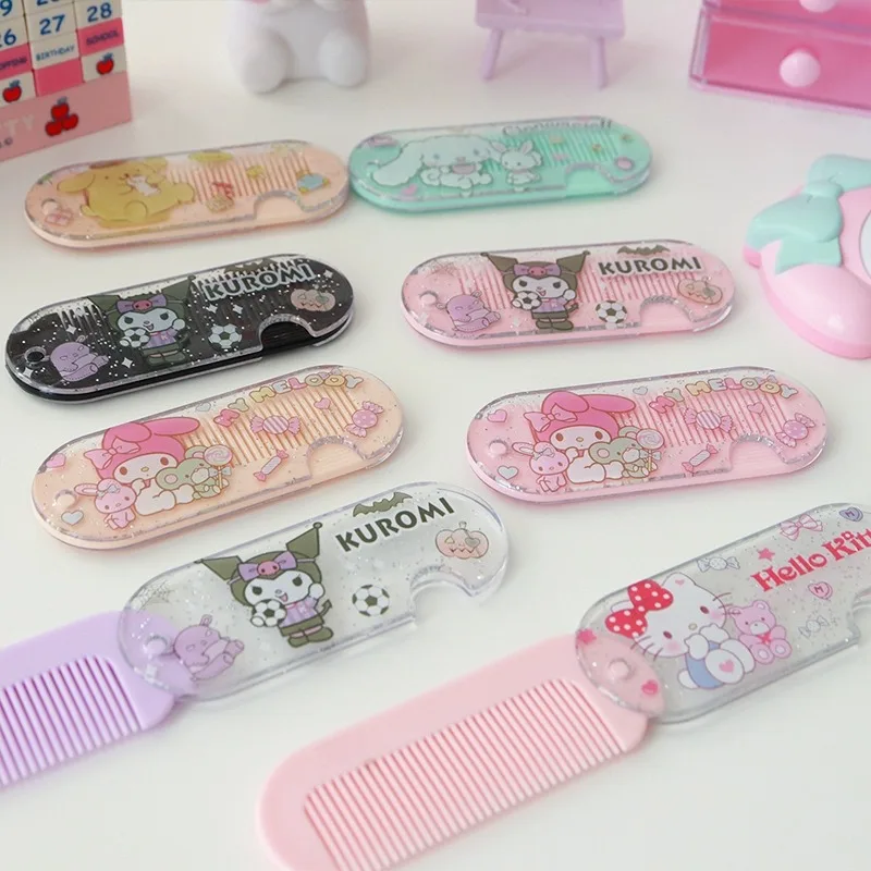 

Kawaii Sanrio My Melody Kuromi Cartoon Folding Makeup Comb Cinnamoroll Portable Transparent Hairdressing Comb Student Kids Gifts