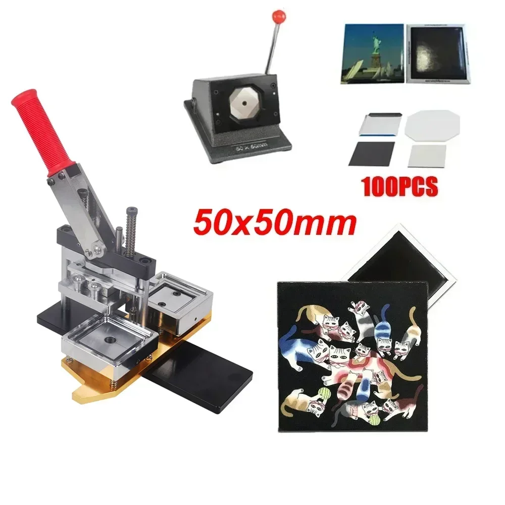 50x50mm Square Refrigerator Badge Press Rotating Machine badge maker Metal Badge Paper Cutter Machine 100PCS Rubber Magnet Material Parts