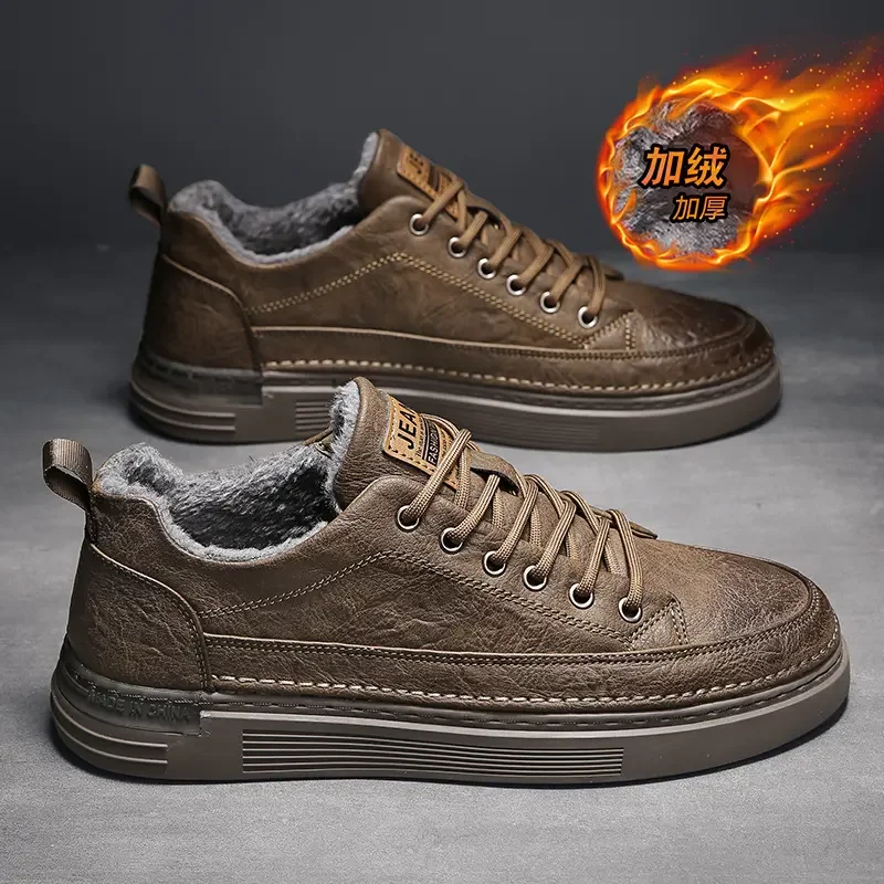 

Winter Shoes for Men 2022 Leather Warm Thick Sole Shoes Wear-Resistant Outdoor Sports Mens Casual Shoes Zapatillas Hombre