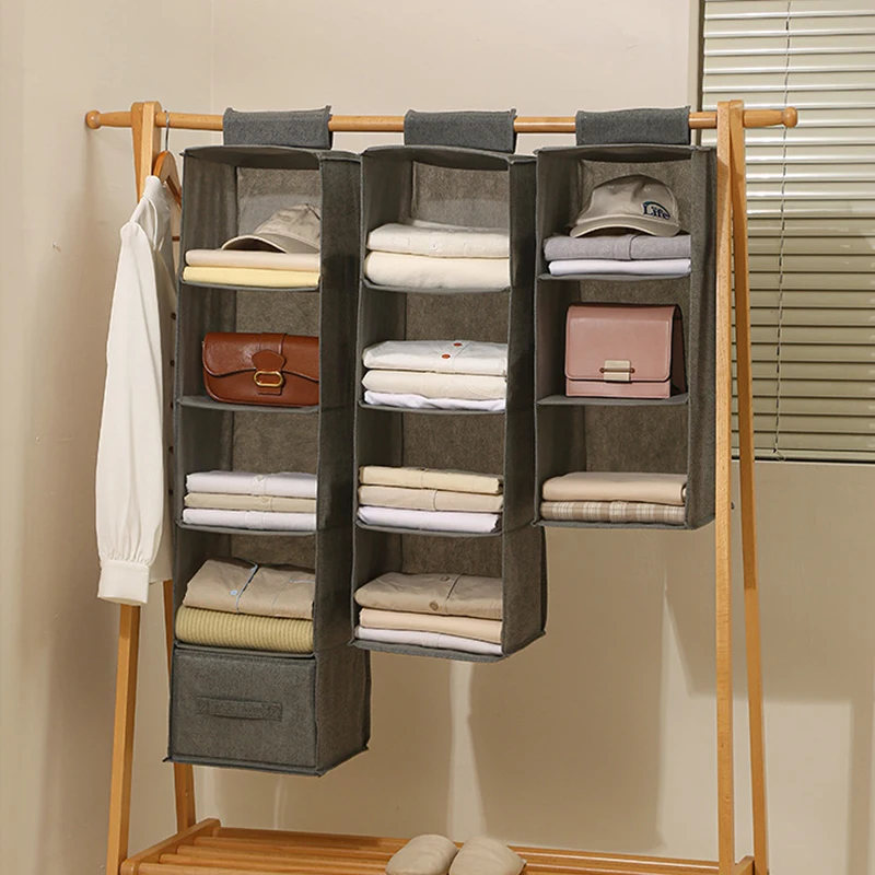 Multi-Layer Hanging Closet Organizer Hanging Bag/Shelf,Collapsible Wardrobe Sundries Organizer washable fabric 6