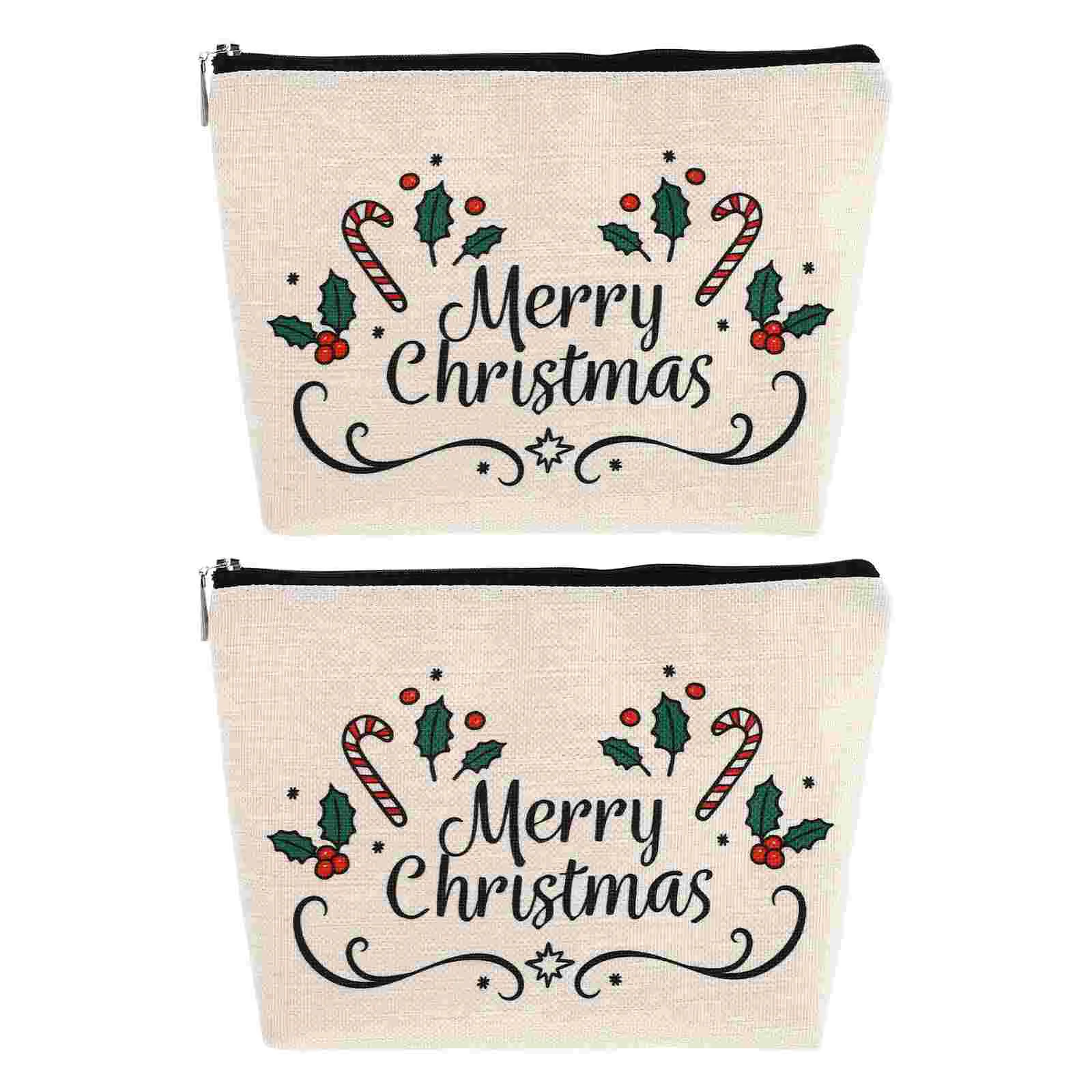 

2 Pcs Christmas Bag Toiletry Travel Make up Storage Bags Washing Waterproof Linen Makeup Pouches Laundry