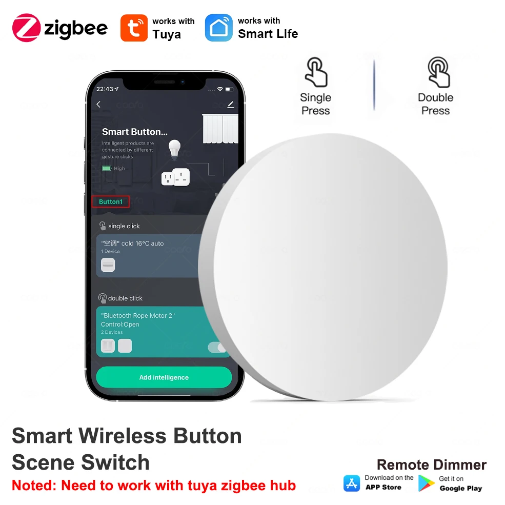 Wireless Scene Switch Tuya ZigBee Wireless Push Button Automation Scenario Controller Battery Powered Intelligent Linkage Device