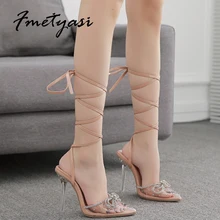 

Ladies Rhinestone High Heels Bow Tie Sexy Sandals Gladiator Cross Tie Party Prom Shoes Spring New Style